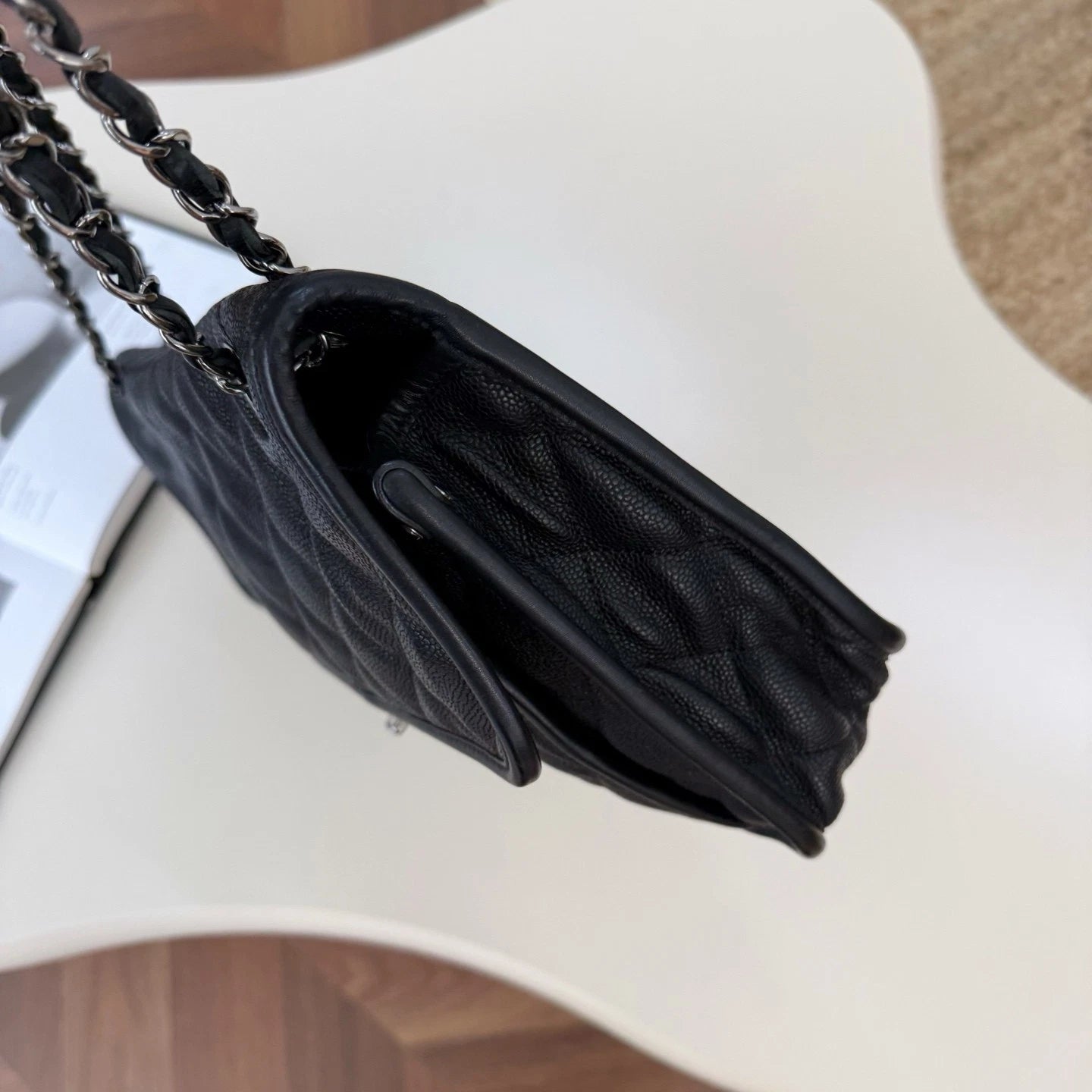 Chanel Classic Flap Chain Shoulder Crossbody Black Silver Women Diamond Fashion