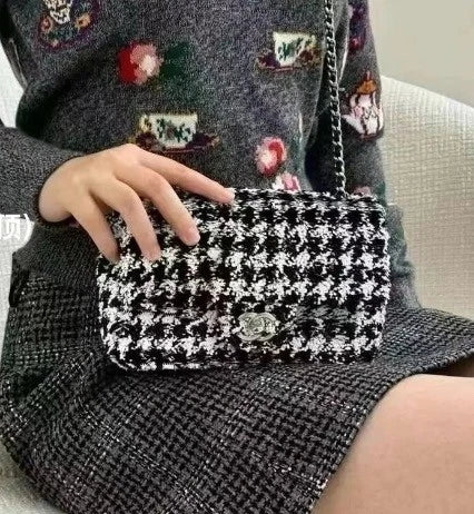 CHANEL CF Large Mini Houndstooth Sequin Shoulder Bag For Women
