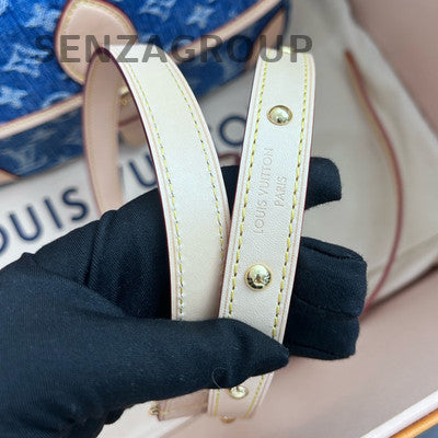 Louis Vuitton Denim Monogram Baguette Shoulder Bag Blue Gold Hardware