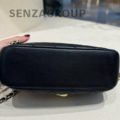 Chanel Black Caviar Leather Camera Bag Chain Strap Classic Women's