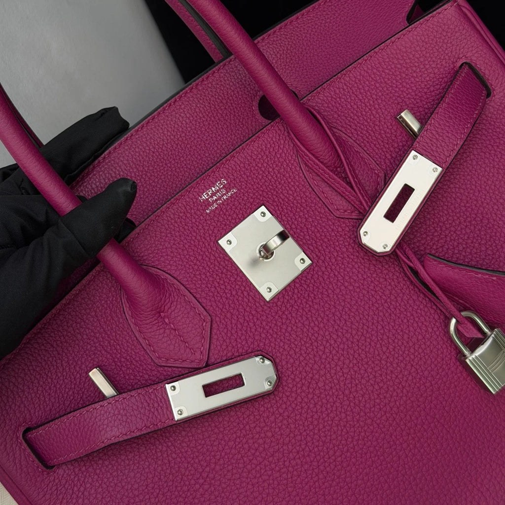 Authentic Hermes Birkin30 Togo Leather Purple Silver Hardware Tote Handbag