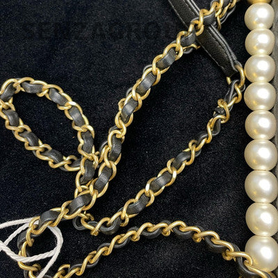 Chanel Quilted Black Gold Pearl Vertical Chain Shoulder Crossbody Bag