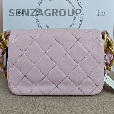 Chanel 24S Light Pink Gold Chain Hobo Shoulder Bag Quilted Pattern