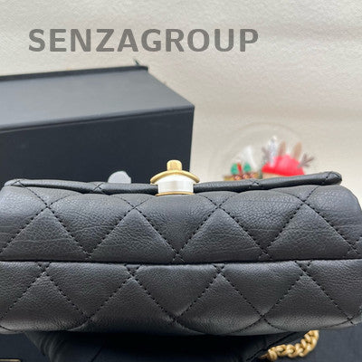 Chanel Classic Flap Black Gold Pearl Chain Shoulder Bag Quilted Women Fashion