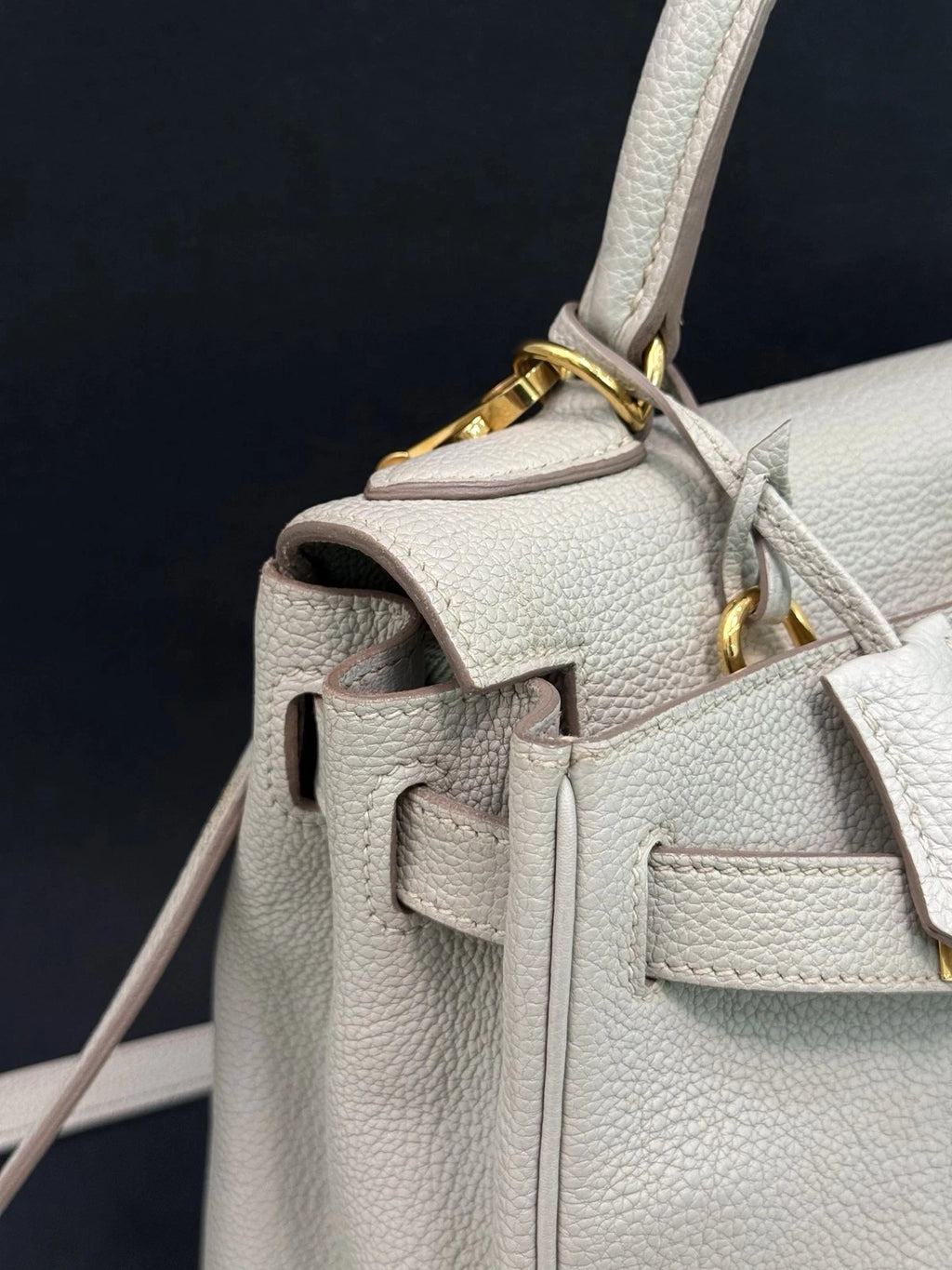 Hermes Kelly28 Top Handle Bag Crossbody Gray Gold Used Women Fashion Classic