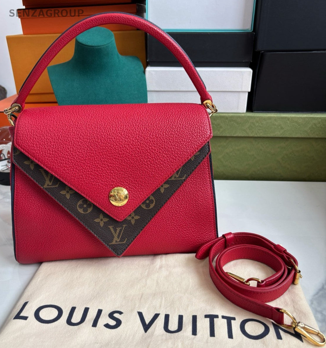 Louis Vuitton Double V Top Handle Monogram 2WAY Shoulder bag Red Women