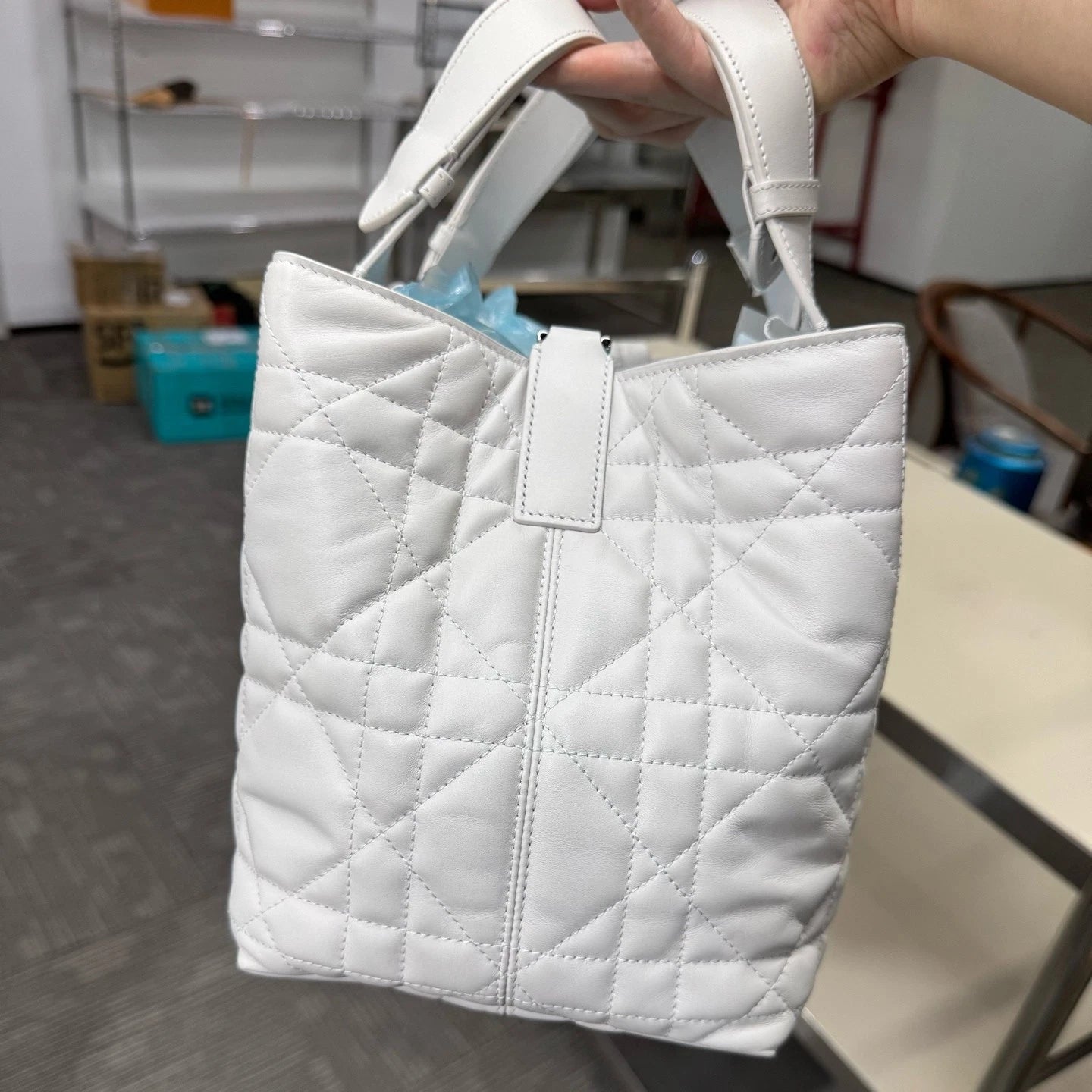 Authentic Dior Toujours Medium Silver White Shoulder Bag For Women