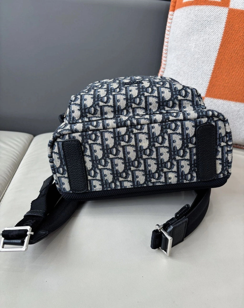 Christian Dior Oblique PM Backpack Blue Silver Unisex Adults Classic