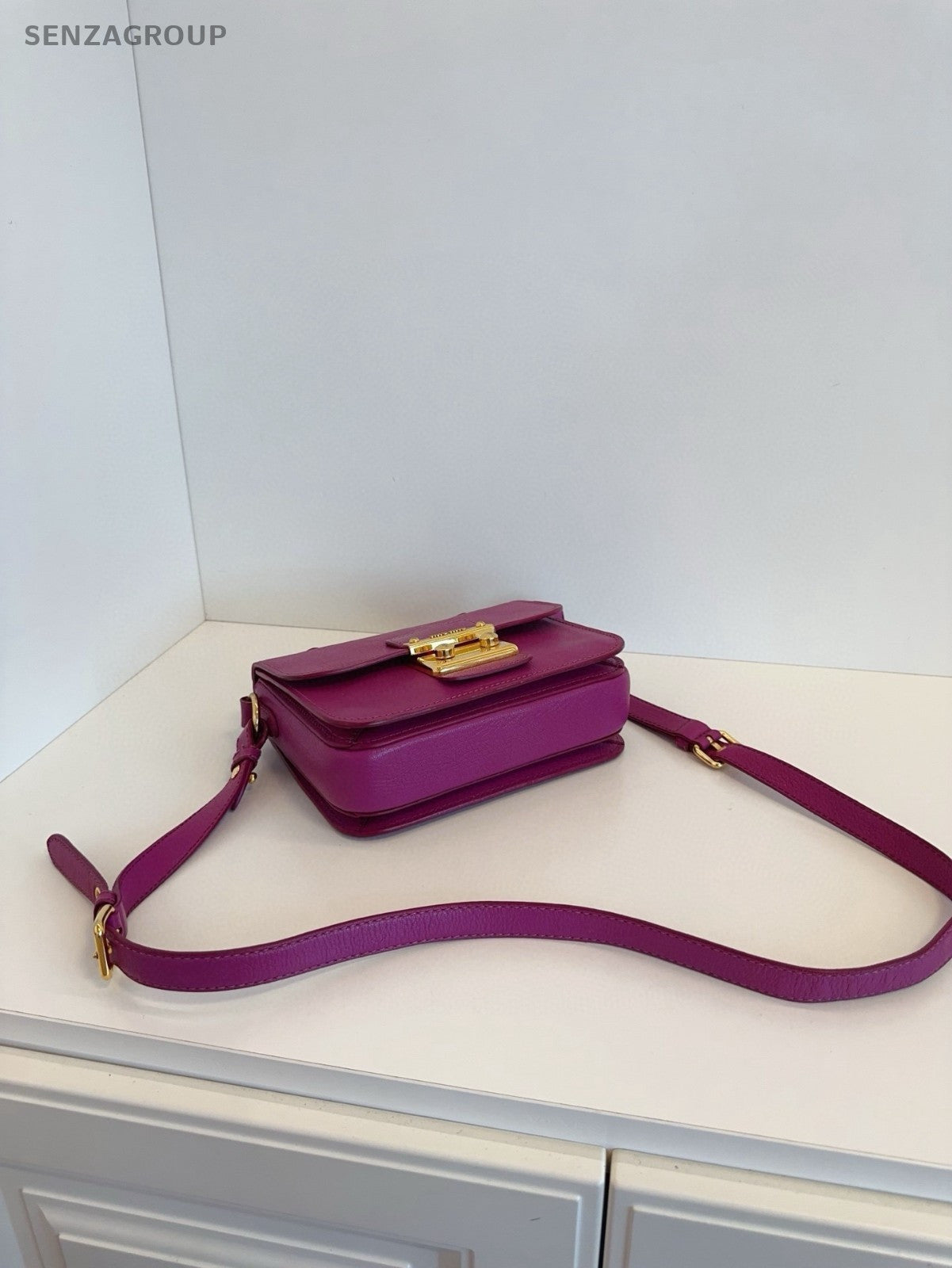 Miu Miu Calfskin Messenger Bag Top Handle Shoulder Crossbody Bag Women Purple