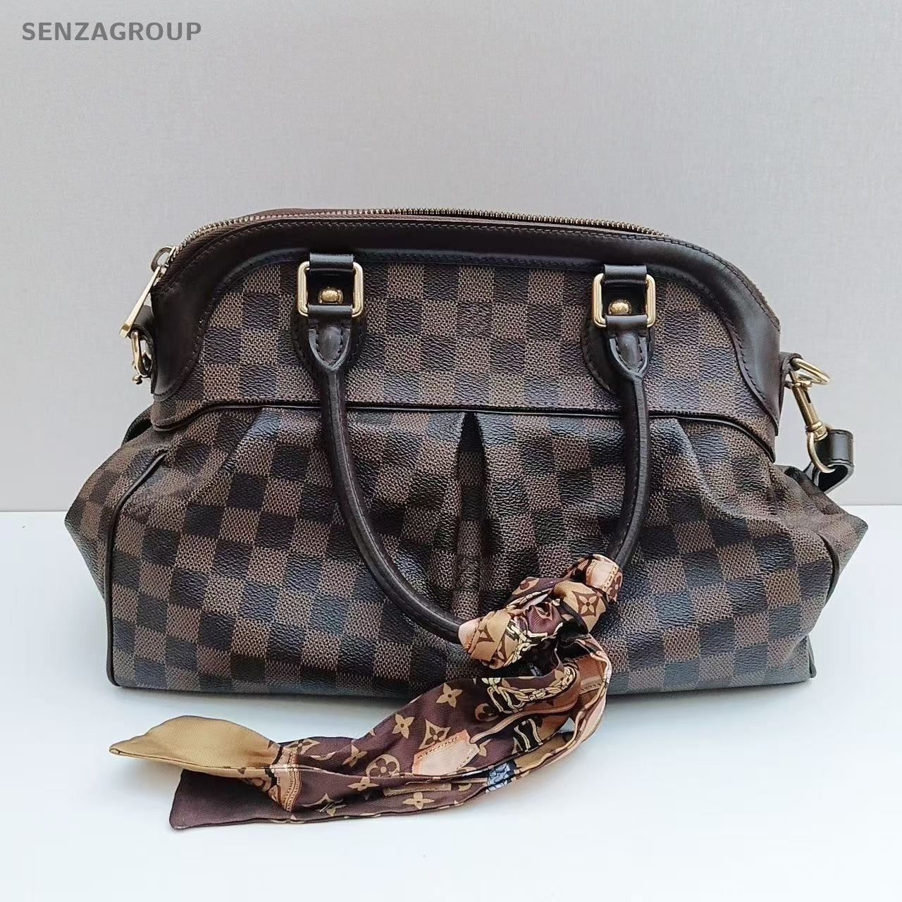 Louis Vuitton Trevi Damier Ebene Top Handle Shoulder Tote Brown Women Classic