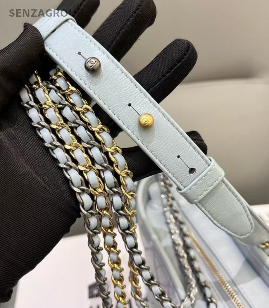 Chanel Gabrielle PM Chain Shoulder Bag Blue Gold Women Classic Diamond