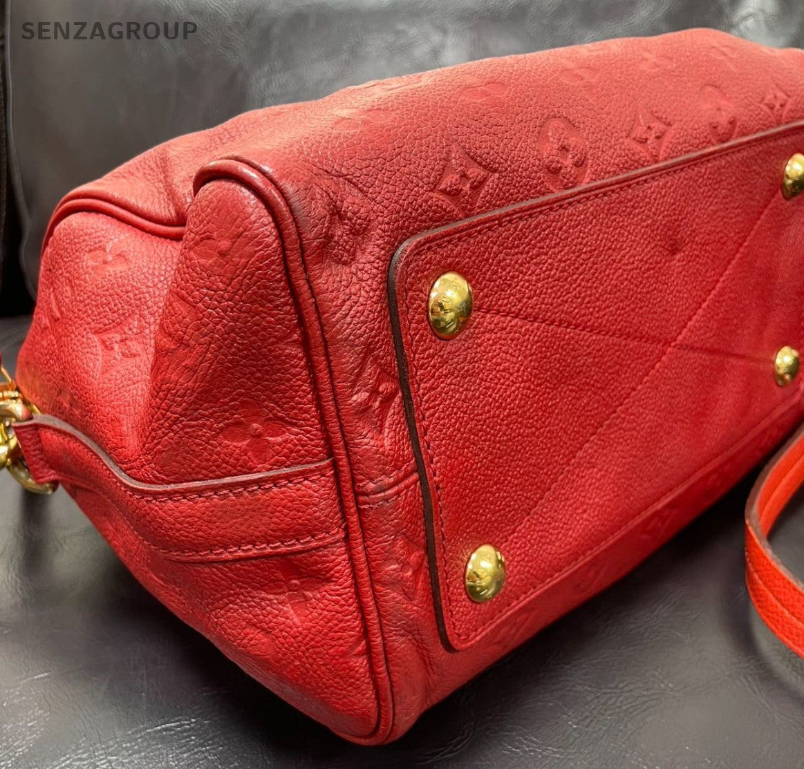 Louis Vuitton Monogram Tote Top Handle Bag Crossbody Red Gold Women Classic