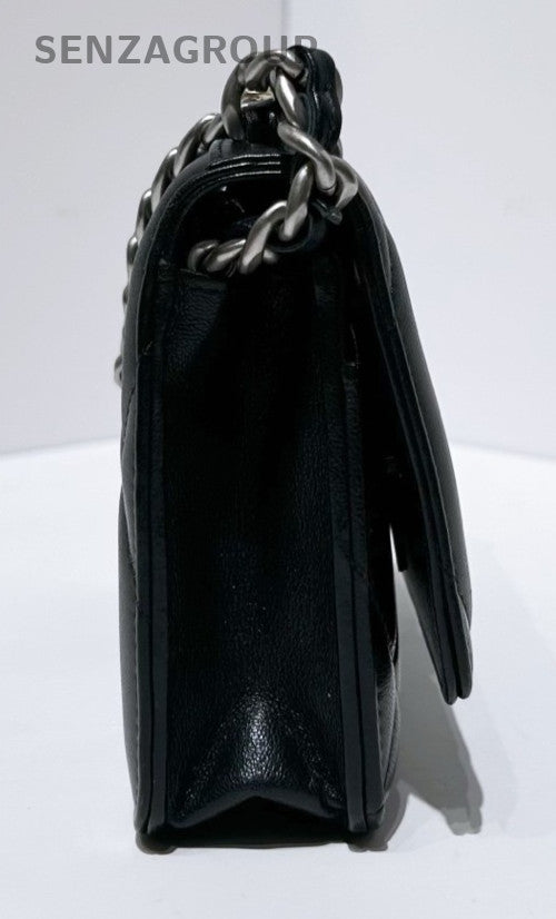 Chanel 19 WOC Lambskin Shoulder Bag Crossbody Black Silver Women Classic Vintage