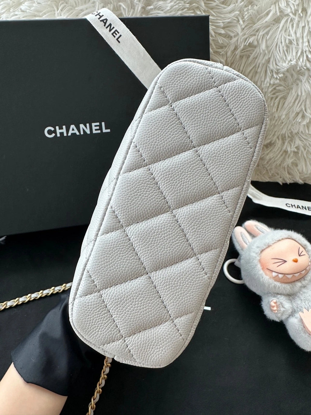 New CHANEL Gray Leather Lunch Box Bag For Women Handbag Shoulder Crossbody