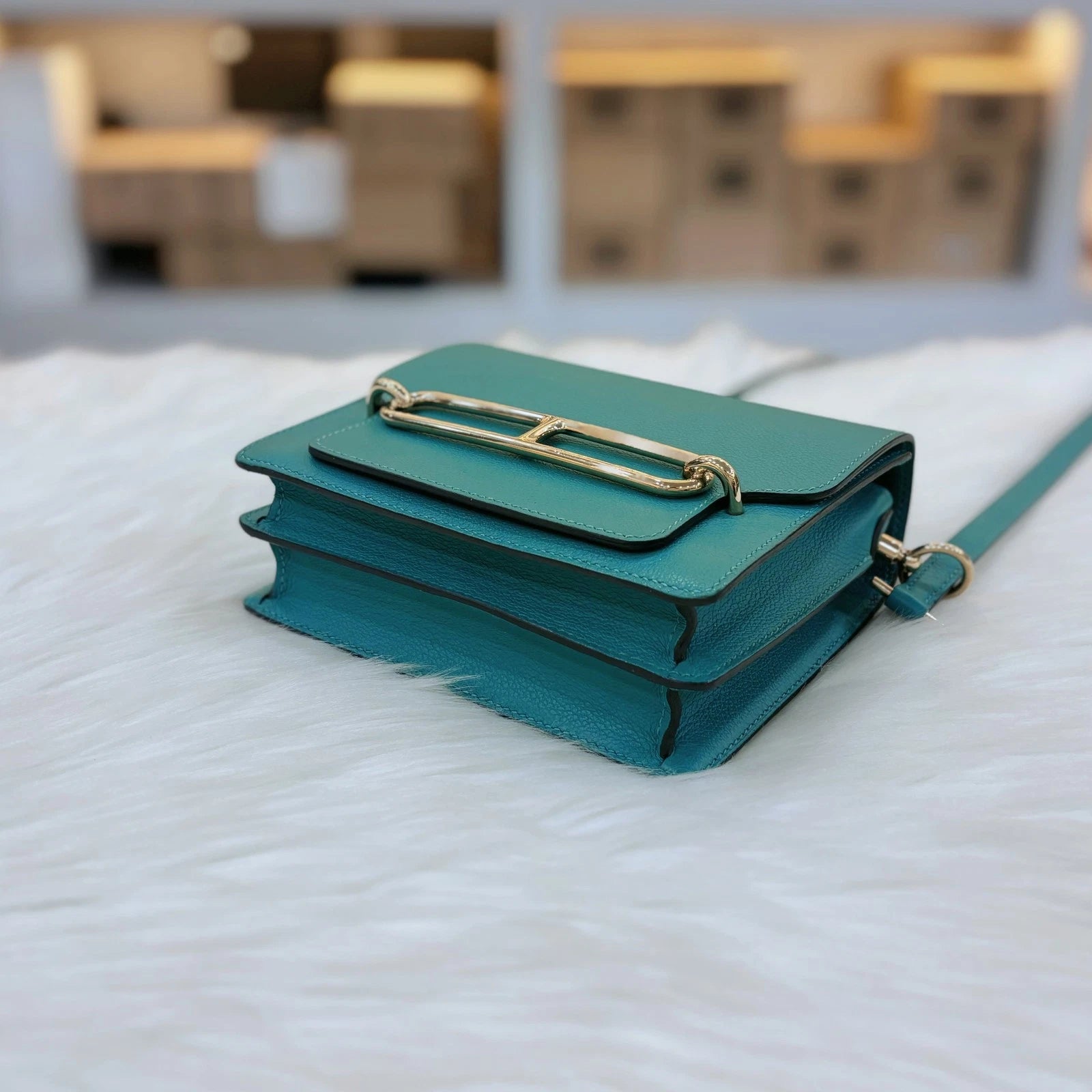 Hermes Roulis Mini Green Evercolor Leather Shoulder Bag For Women