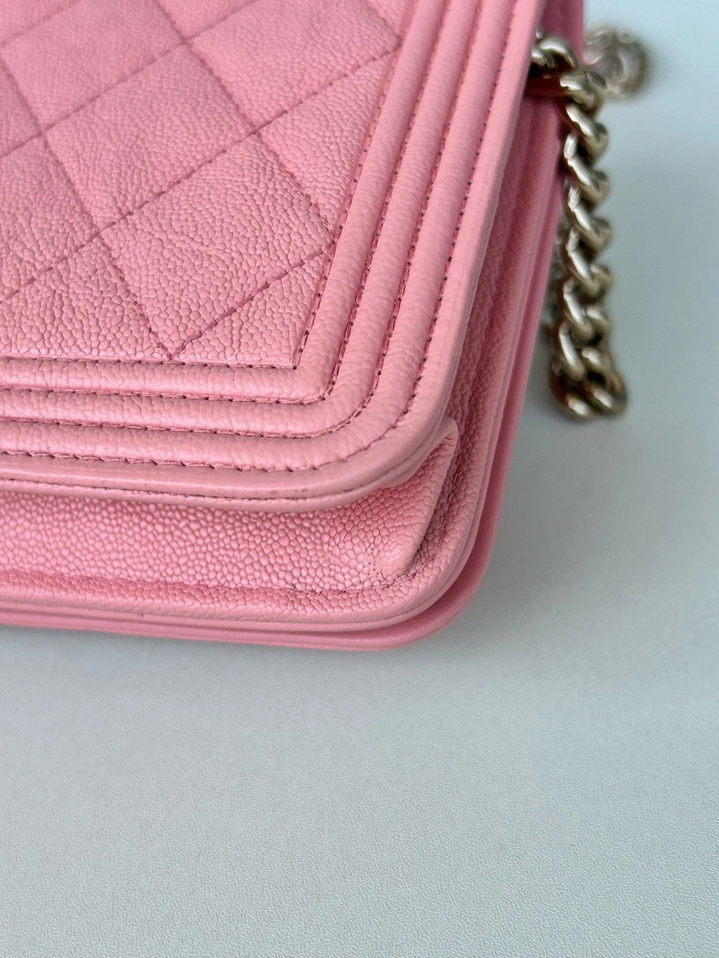 Chanel Leboy WOC Chain Calfskin Shoulder Crossbody Pink Silver Women Classic