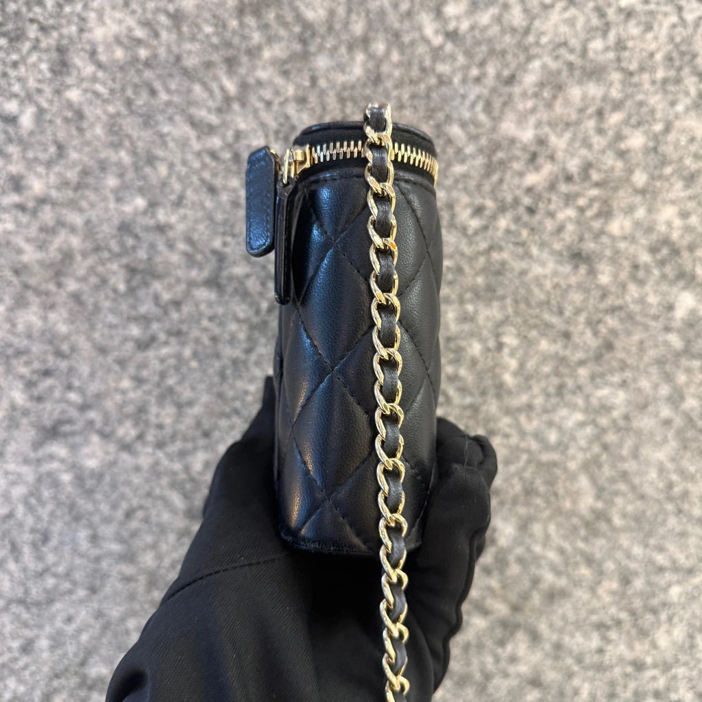 CHANEL Black Gold Lambskin Mini Box Chain Shoulder Crossbody Women
