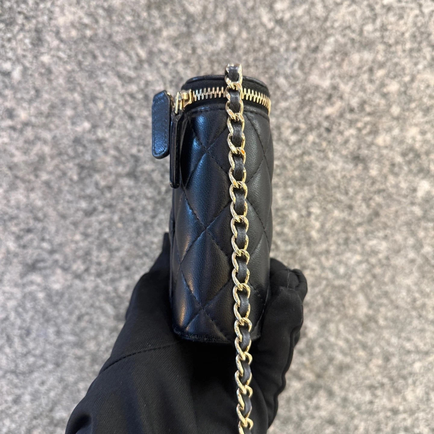 CHANEL Black Gold Lambskin Mini Box Chain Shoulder Crossbody Women
