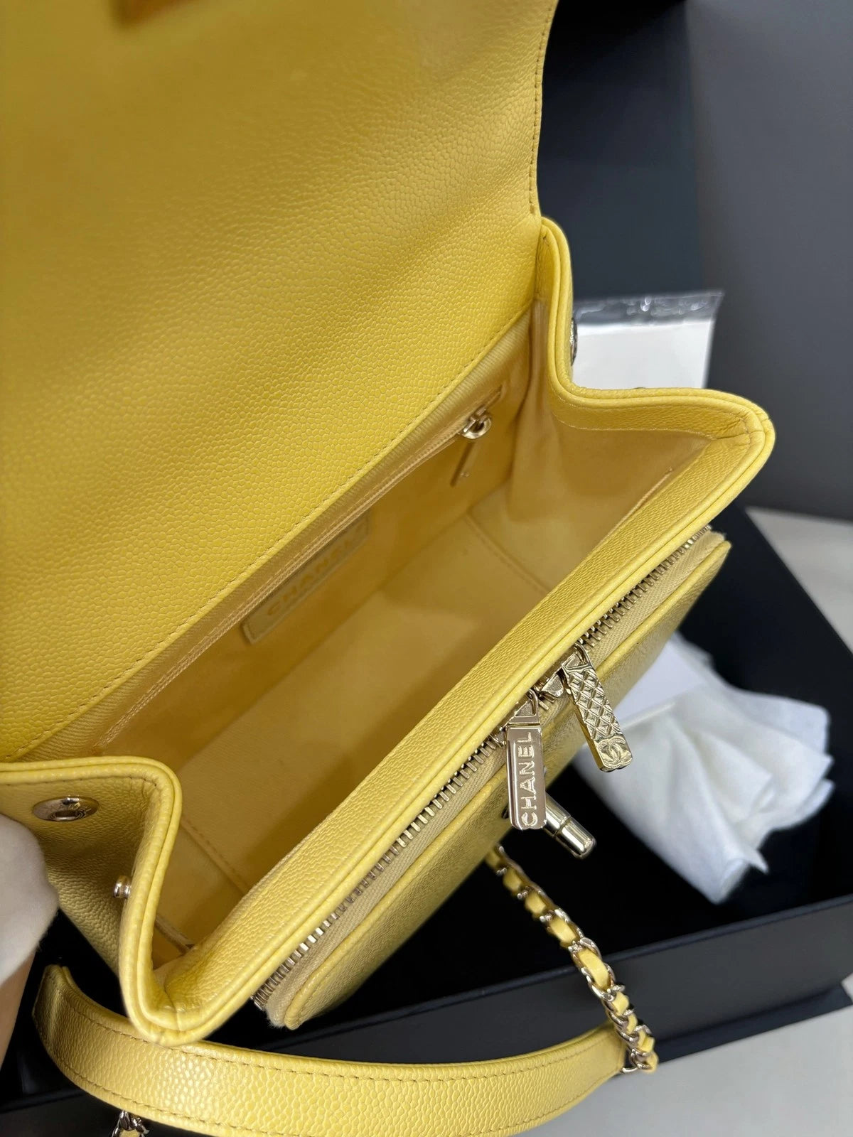 Chanel Affinity Small Mail Bag Caviar Leather Handbag Crossbody Bag Yellow