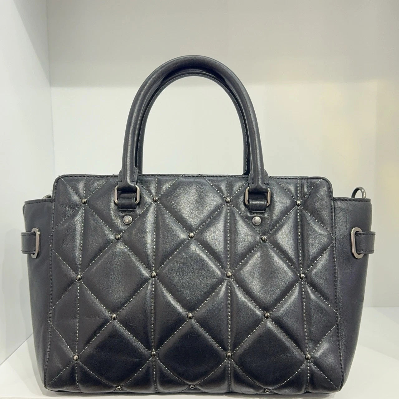 Coach Black Quilted Leather Rivet Tote Shoulder Handbag For Women