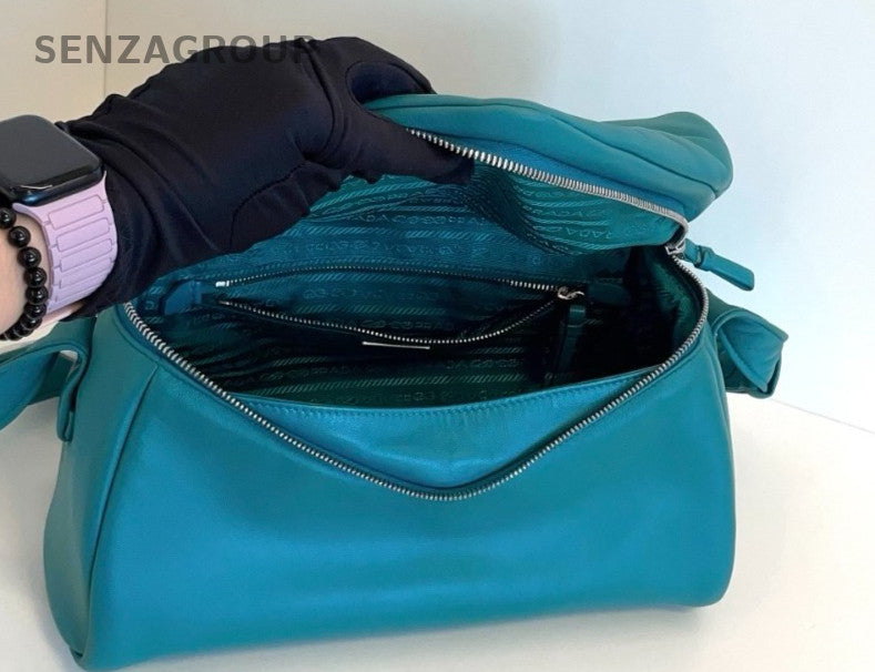 Prada Signaux Leather Puff Shoulder Crossbody Bag Lake Green Almost Brand New