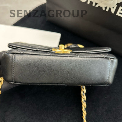 Chanel 21P Quilted Black Gold Chain Shoulder Bag