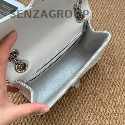 Chanel 2.55 Mini Lambskin Silver Quilted Chain Crossbody Bag