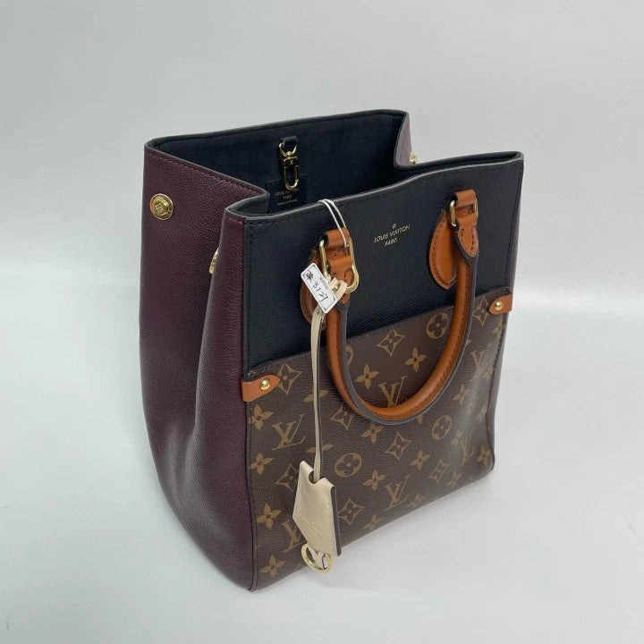 Louis Vuitton Black Red Monogram Canvas Fold Tote Handbag For Women