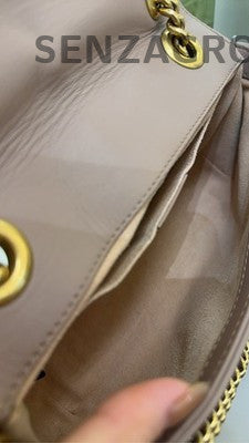 Gucci GG Marmont Mini Chain Shoulder Bag Beige Gold Hardware 22x13x6