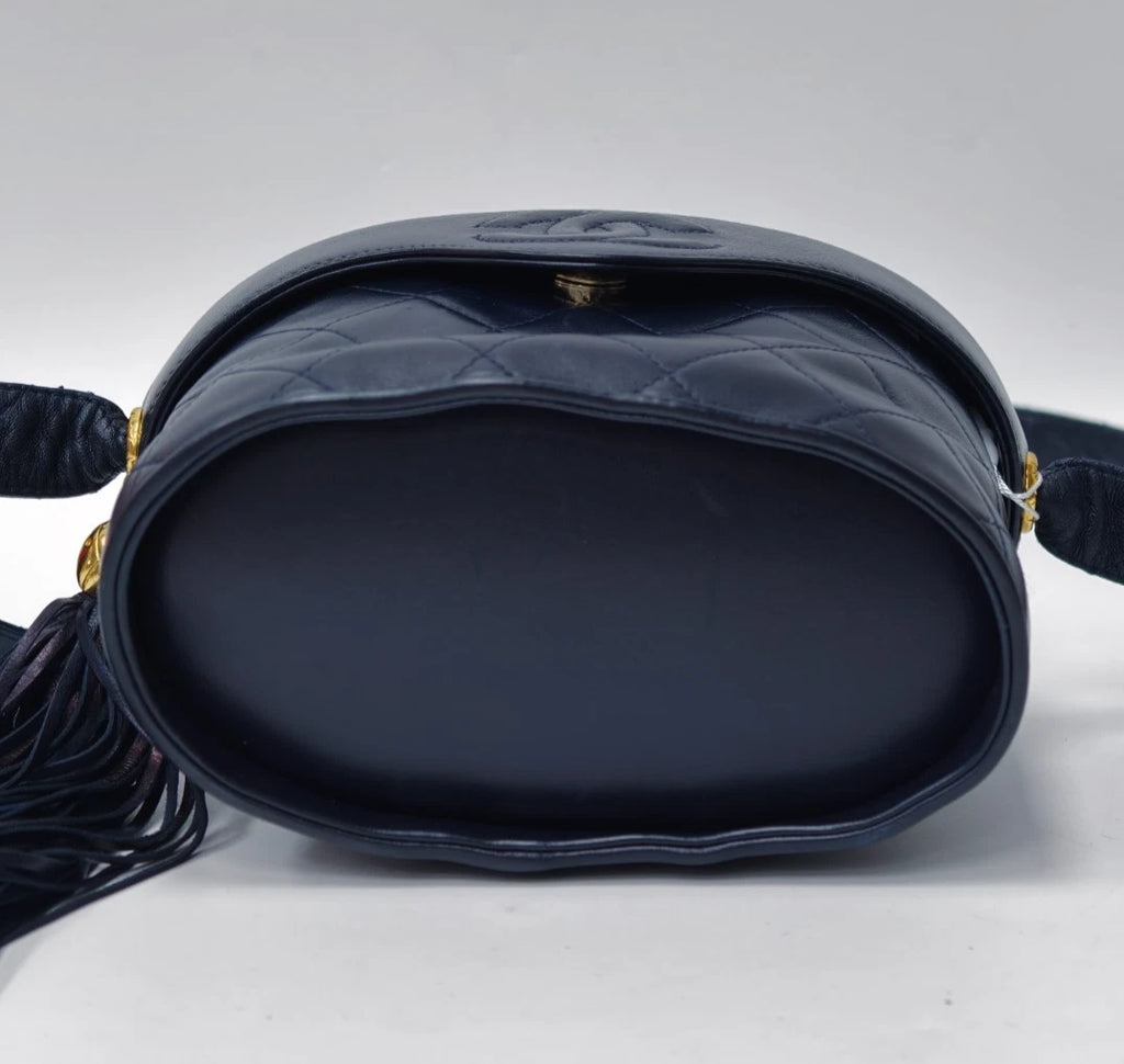 Chanel Diamond Vintage Tassel Vanity Case Shoulder Bag Crossbody Black Women