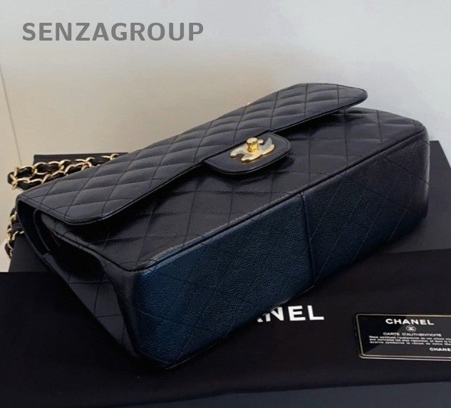 Chanel Classic Flap Jumbo Chain Shoulder Bag Black Gold Diamond Women Fashion