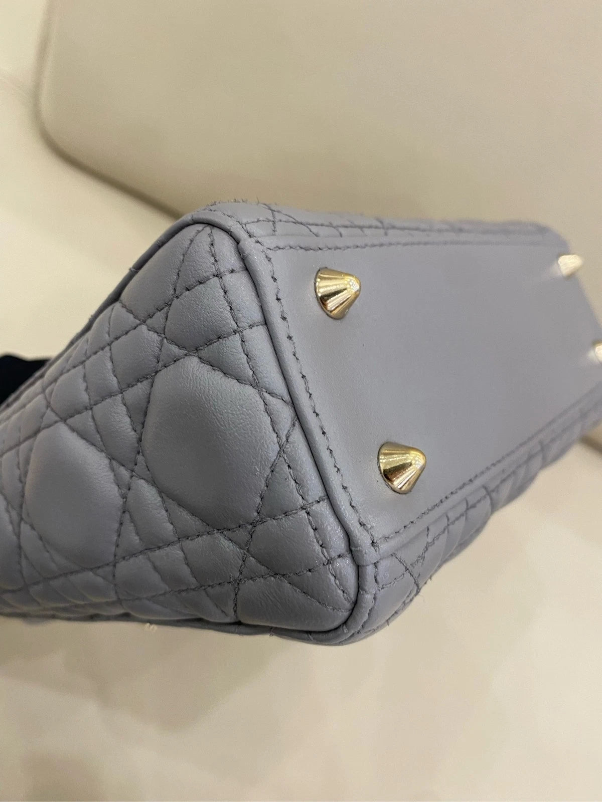 Dior Lady Dior Lambskin Gray Shoulder Bag Top Handle Excellent