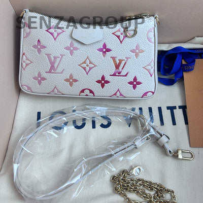 Louis Vuitton Easy Pouch Monogram Chain Shoulder Bag White Gold Classic Women