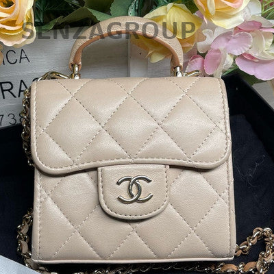 Chanel 23P Mini Chain Quilted Crossbody Bag Brown Gold Hardware