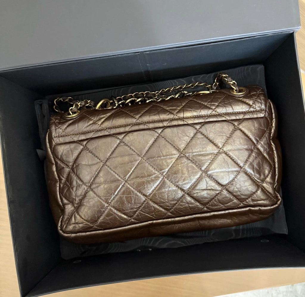 Chanel Oil Wax Dianmond Chain Shoulder Bag Brown Women Classic