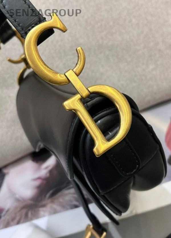 Christian Dior Saddle PM  Top Handle Shoulder Bag Black Gold Women Classic