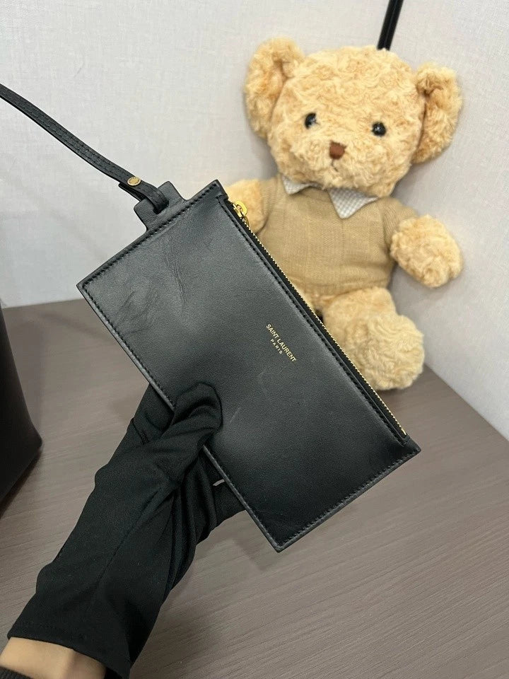 YSL Black Calfskin Hobo Bucket Bag For Women
