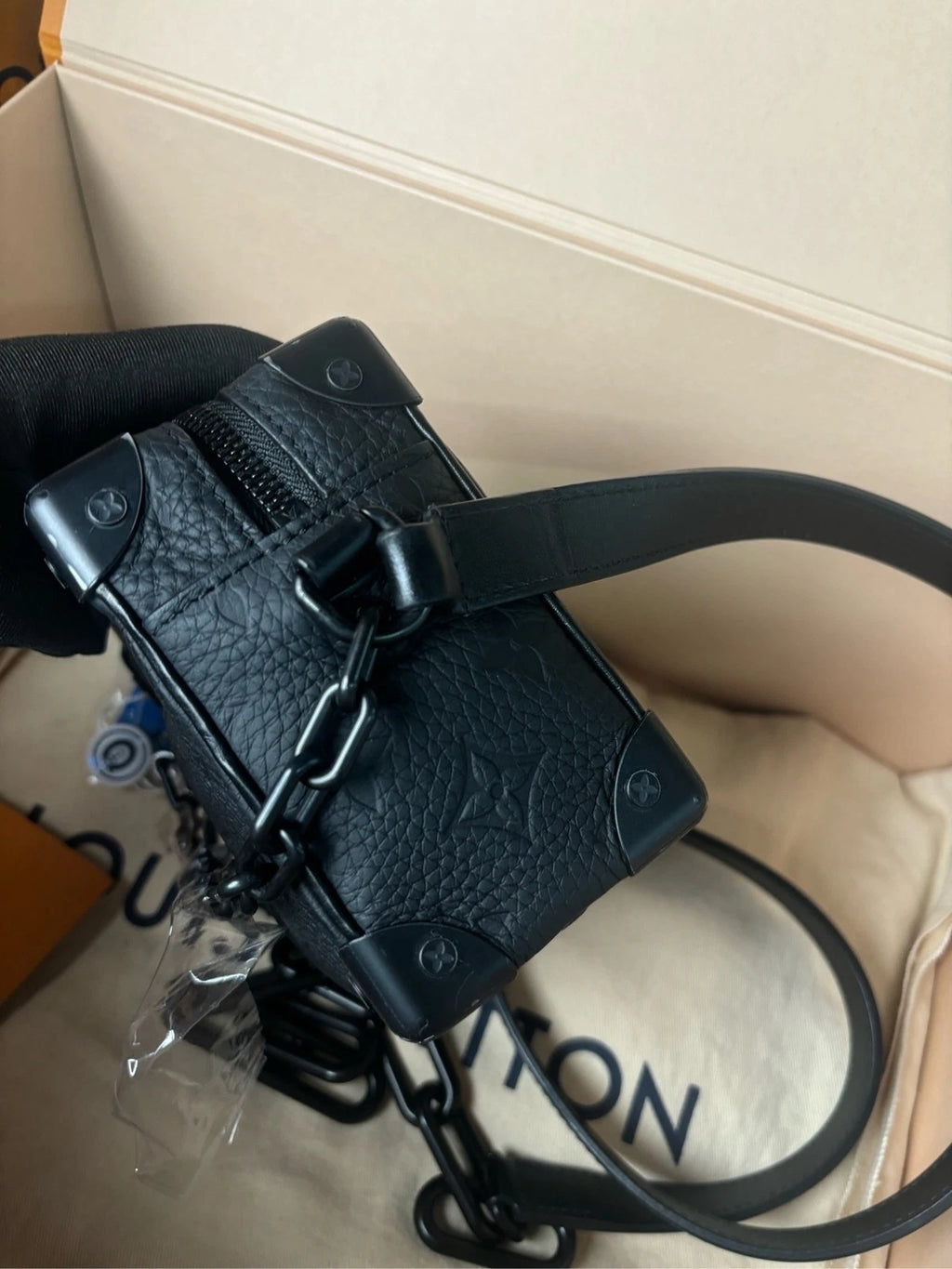 Louis Vuitton Black Embossed Leather Mini Soft Trunk Crossbody Shoulder Bag