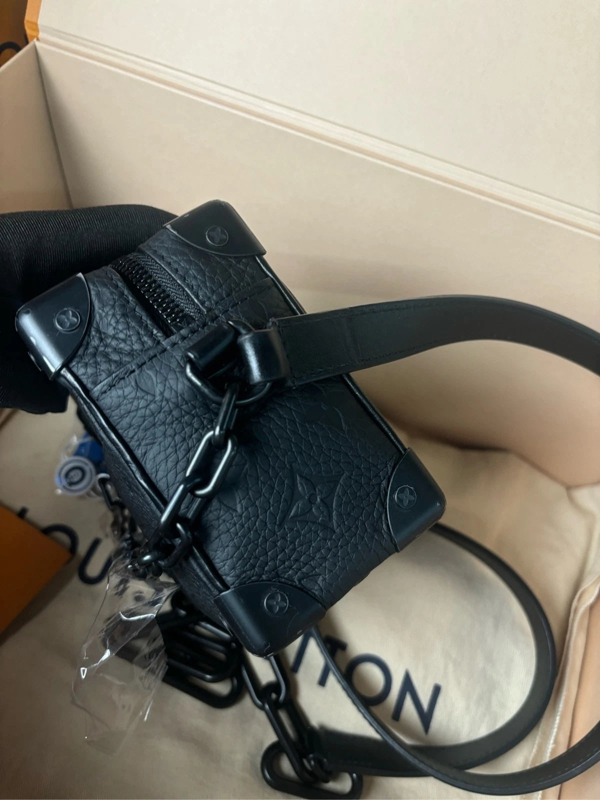 Louis Vuitton Black Embossed Leather Mini Soft Trunk Crossbody Shoulder Bag