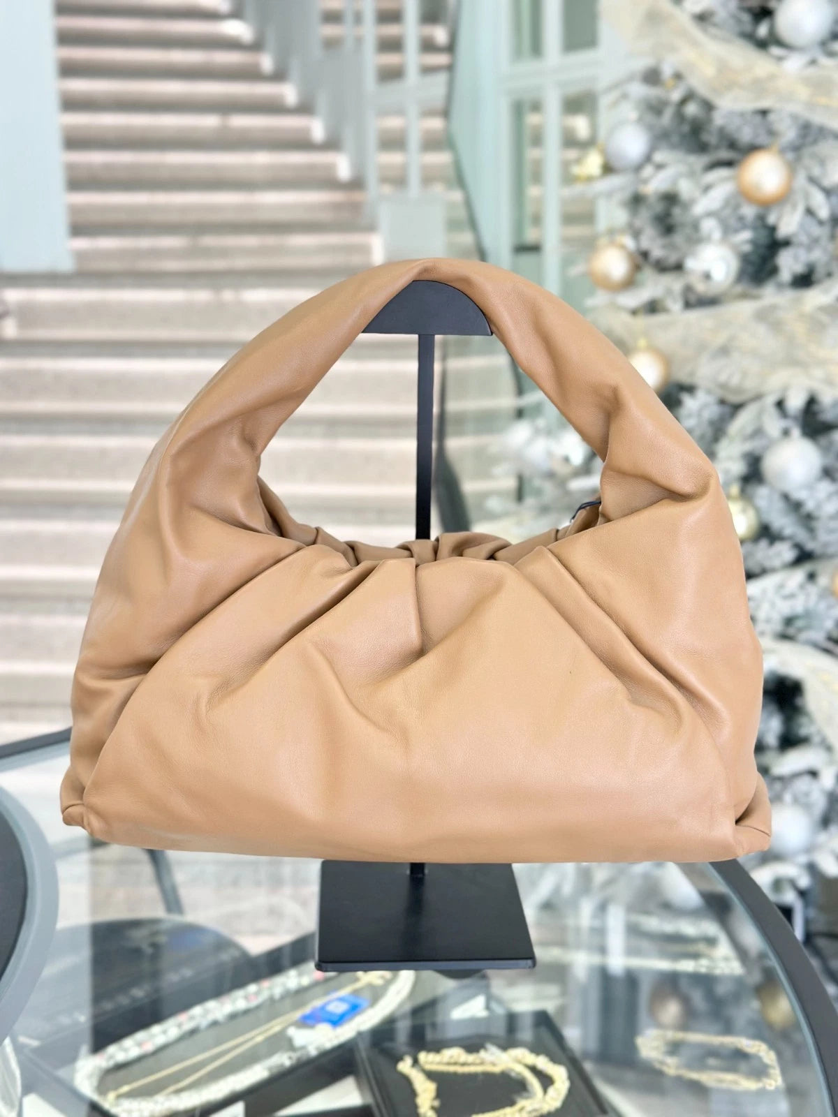 Bottega Venata The Pouch GM Calfskin Shoulder Bag Top Handle Bag Women S