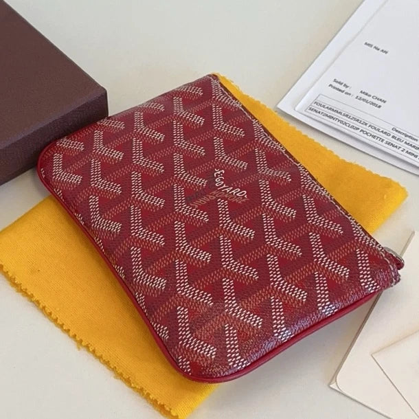 Excellent Goyard Senat Mini Monogram Canvas Red Wallet Silver Hardware