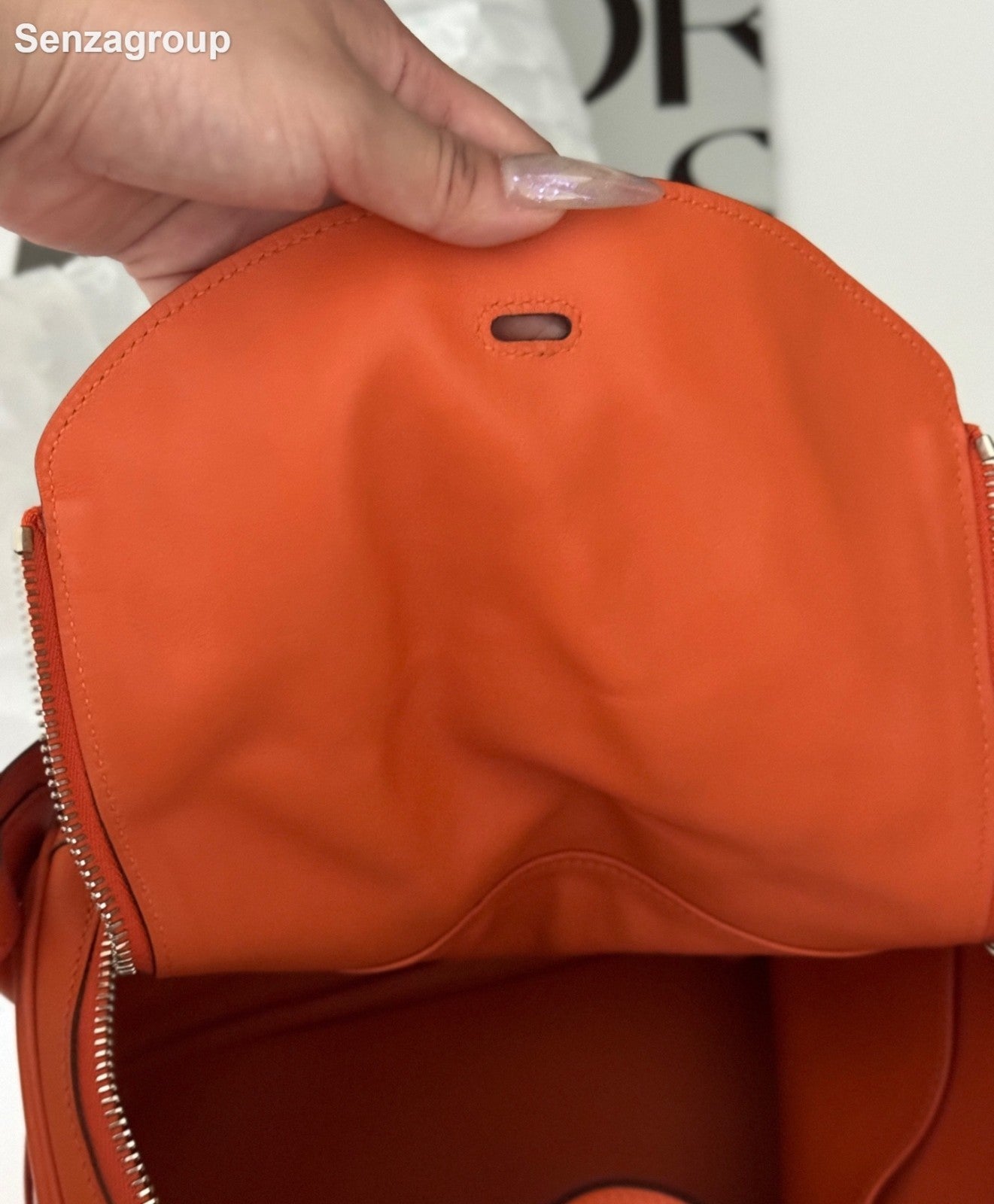 Hermes Lindy30 Top Handle Shoulder Bag Orange Silver Women Classic Fashion