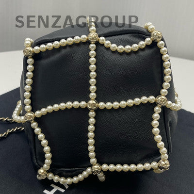 Chanel Pearl Bucket Chain Shoulder Crossbody Bag Black Women Classic Fashion