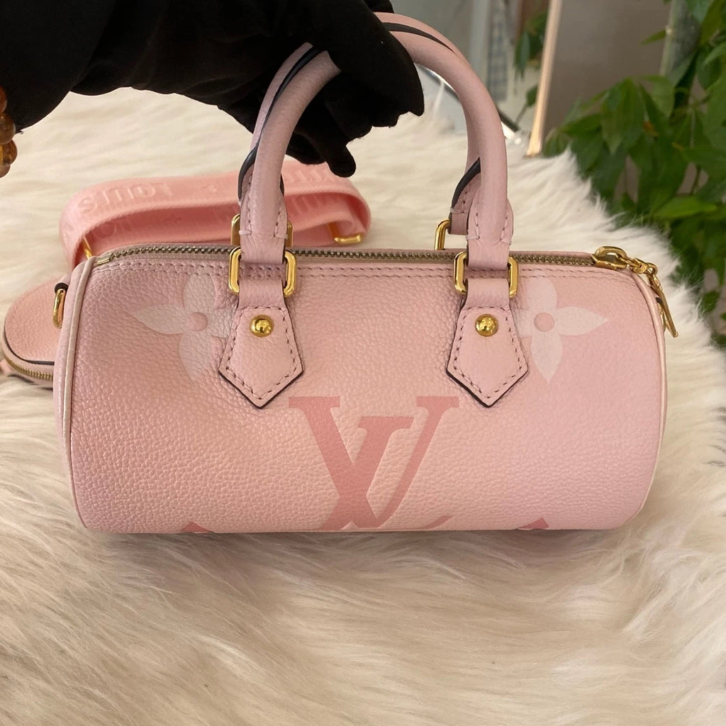 Louis Vuitton Papillon Monogram Leather Handbag Shoulder Bag Pink Gold Excellent