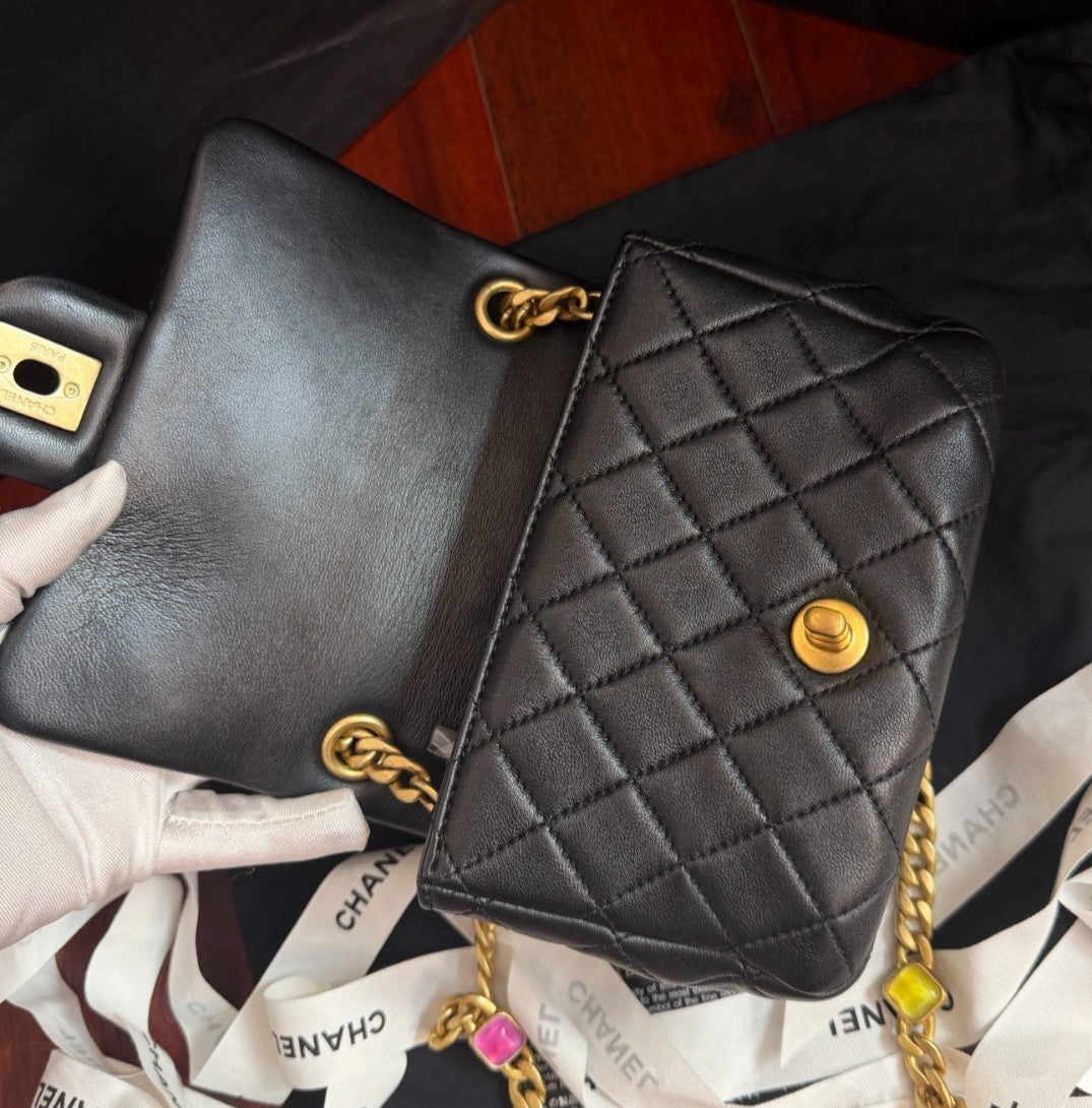 Chanel Classic Flap Colorful Chain Shoulder Bag Crossbody Black Gold Women