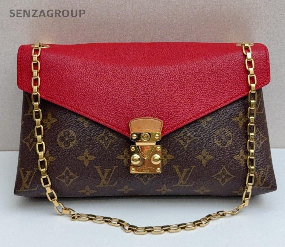 Louis Vuitton Monogram Chain Shoulder Bag Red Brown Gold Women Classic