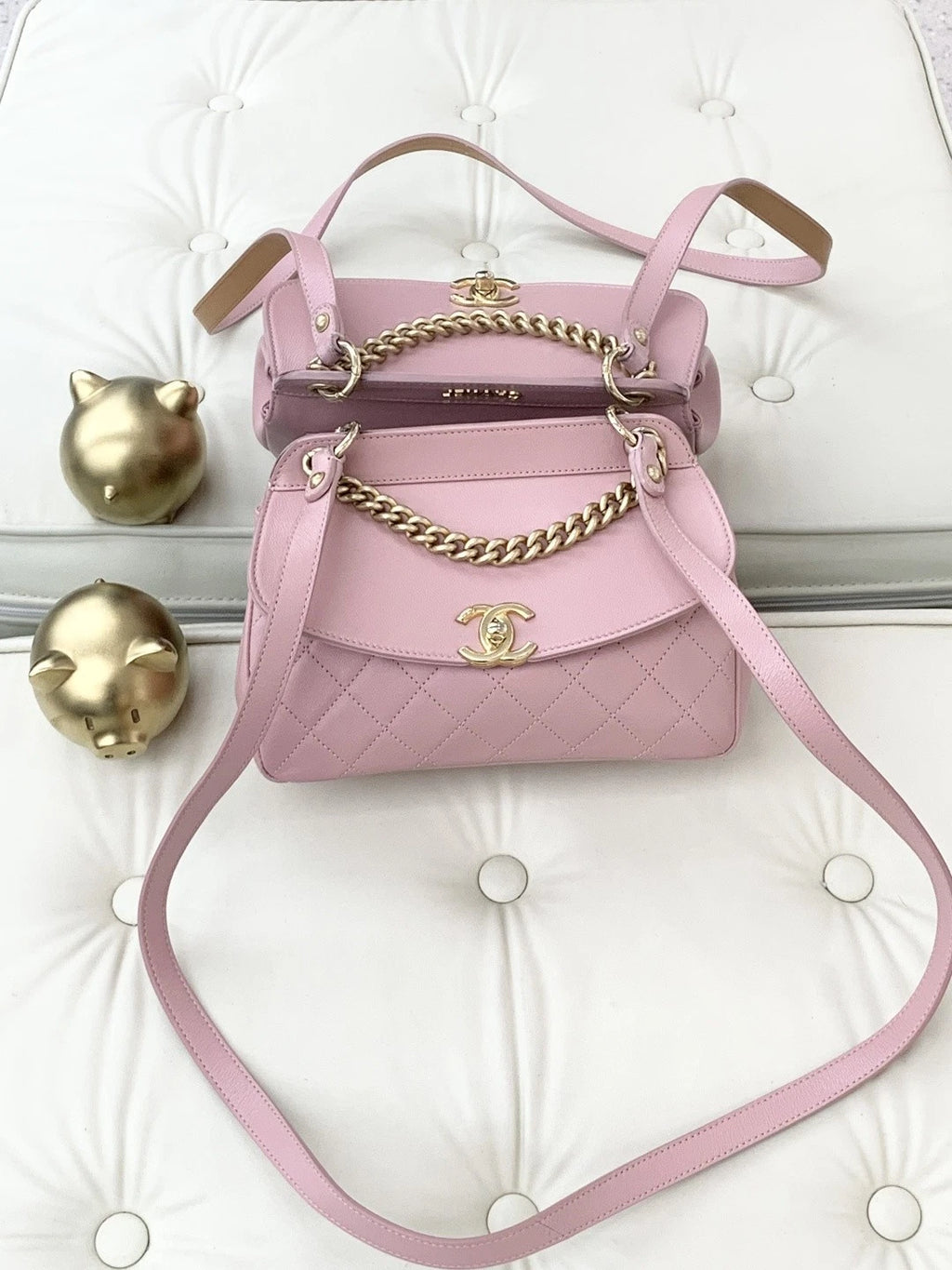 Chanel Calfskin 2Ways Shoulder Crossbody Bag Pink Gold Hardware Women S