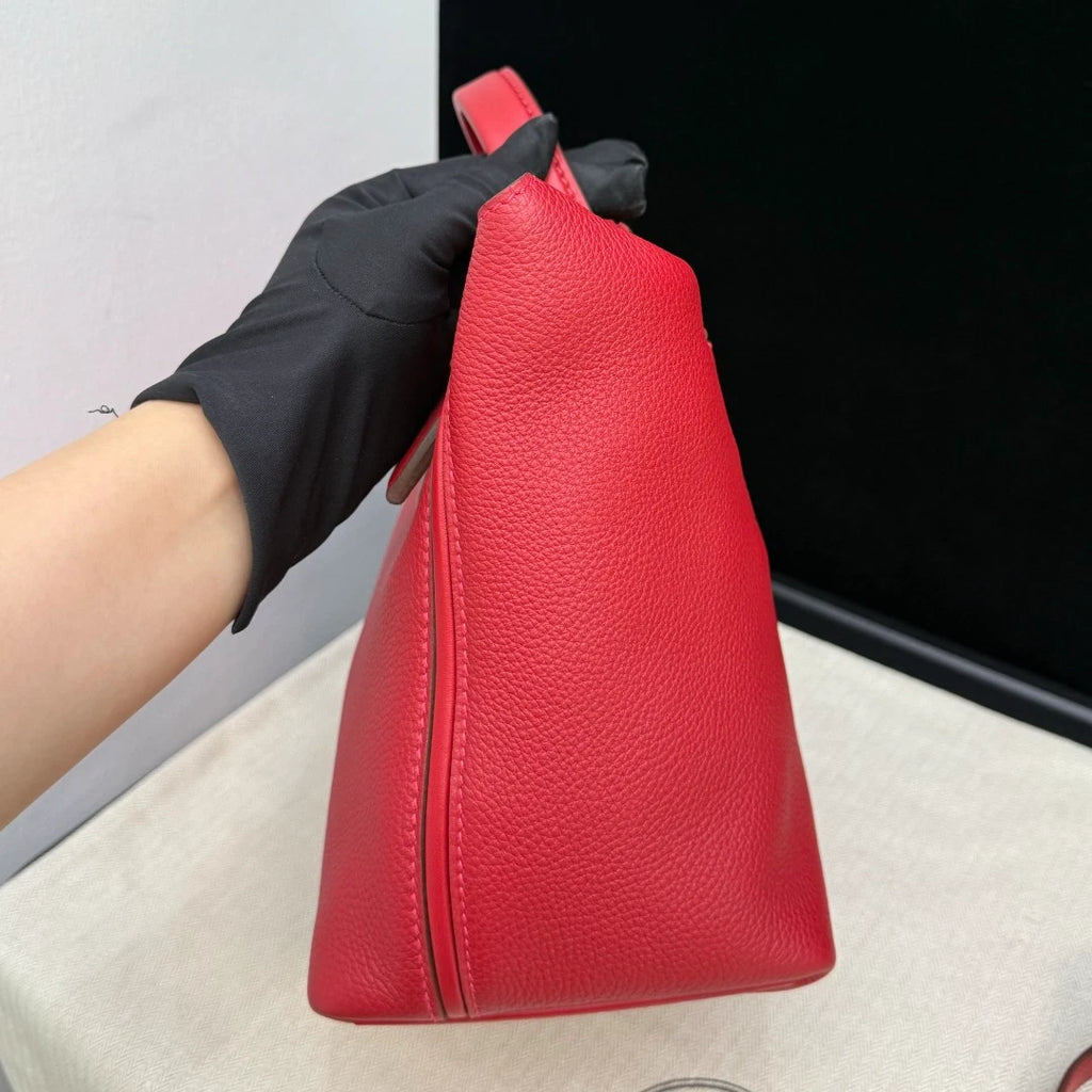 Excellent Condition Hermes 2424 2Way Red Top Handle Bag Crossbody Gold Hardware