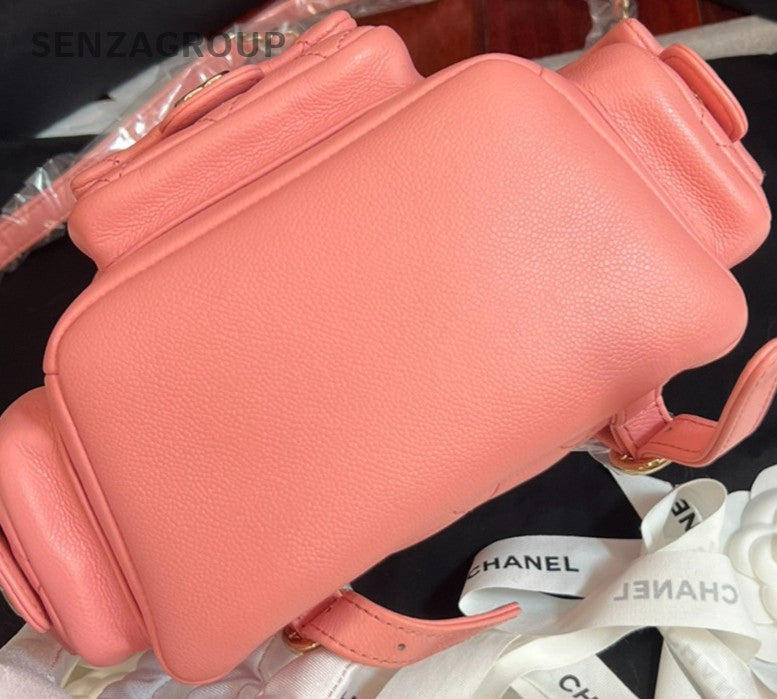 Chanel Duma PM Calfskin Backpack Pink Gold Used Women Designer Classic