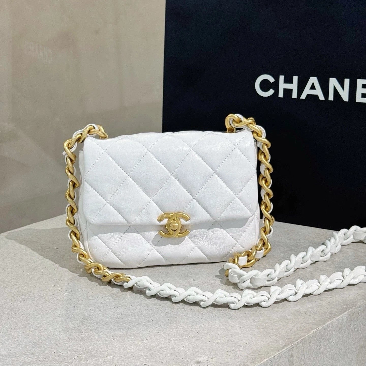 CHANEL White Mini Square Crossbody Bag For Women